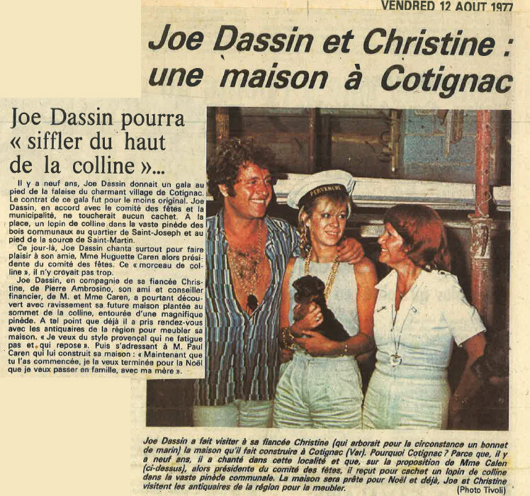 Joe Dassin et Christine, une maison à Cotignac (article de presse)