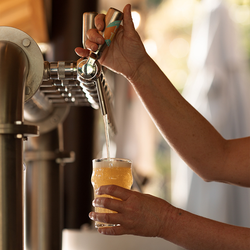 Bière artisanale servie à la pression au bar d'été de La TUF à Cotignac
